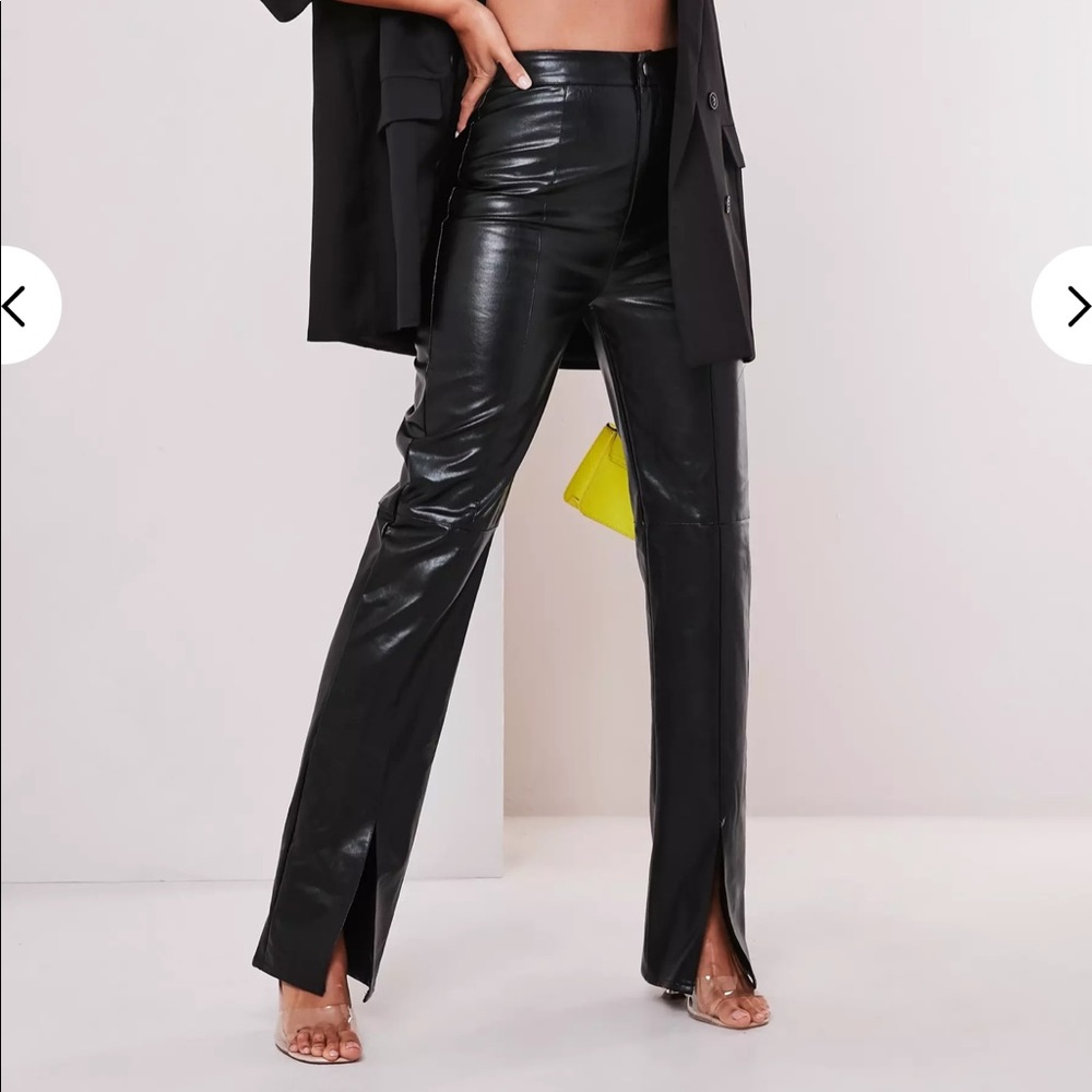missguided black faux leather split pants